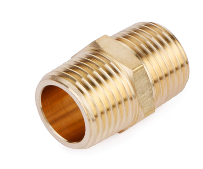 Brass Pipe Fitting, Hex Nipple, 1/4" x 1/4" NPT Male Pipe Adapter