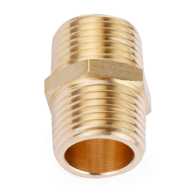 Brass Pipe Fitting, Hex Nipple, 5/8" x 5/8" NPT Male Pipe Adapter